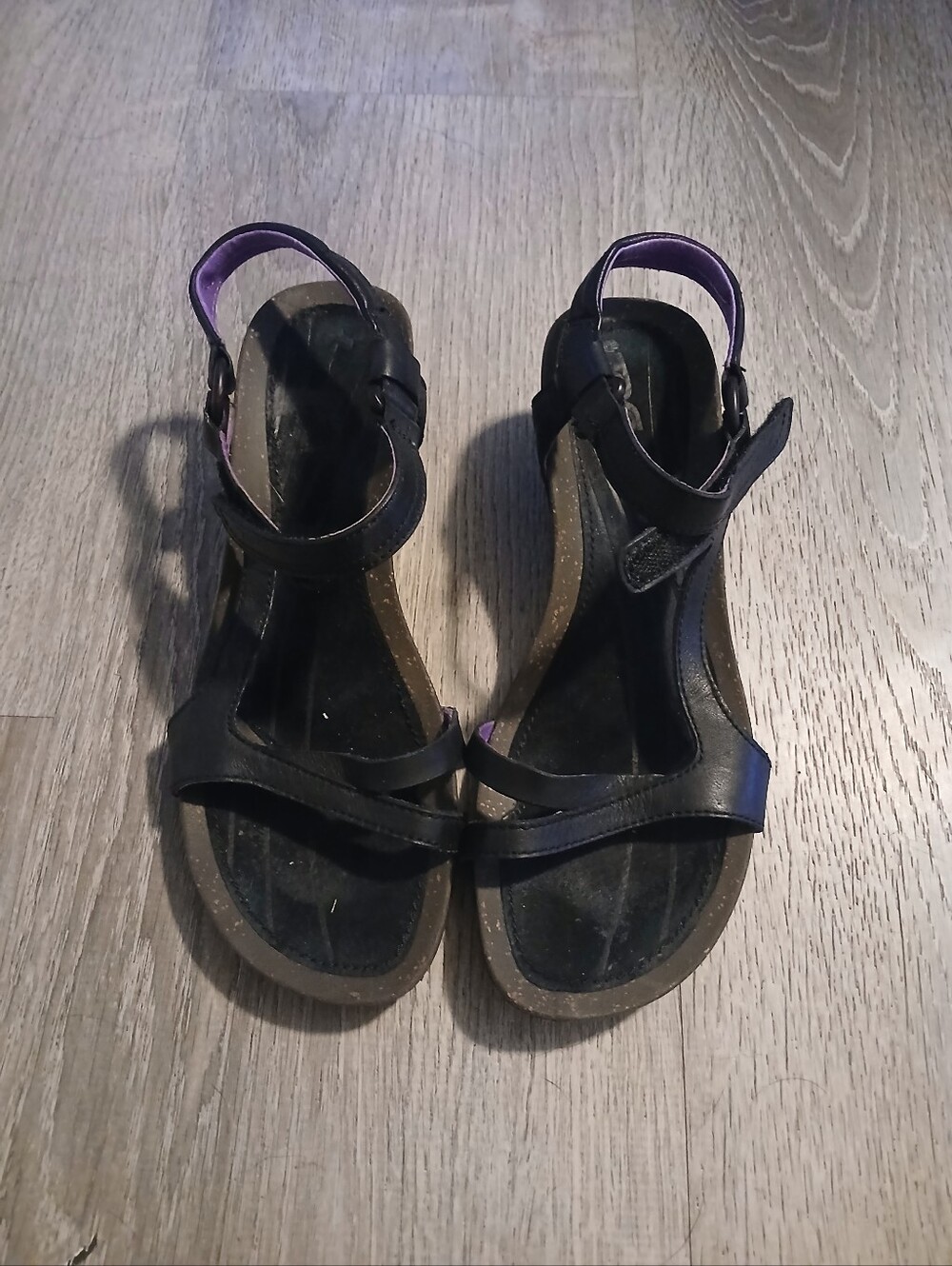 Teva Black Sandals with Purple Heel Lining - Women's Strappy Outdoor Sandal